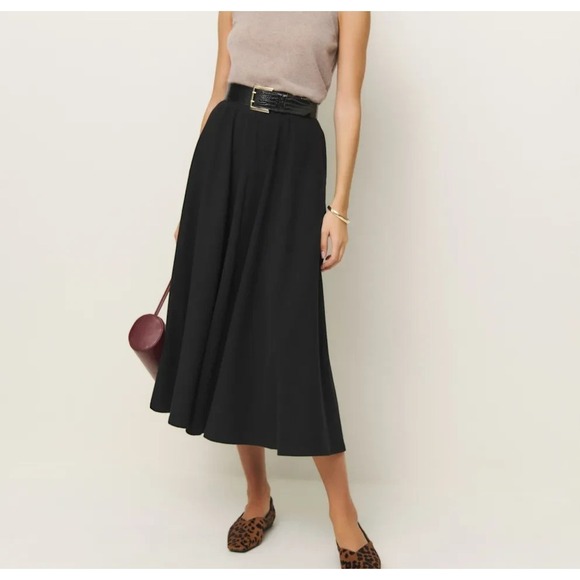 NWT Reformation Esti Knit Midi Skirt Black Sz XS Pockets Minimalist Contemporary